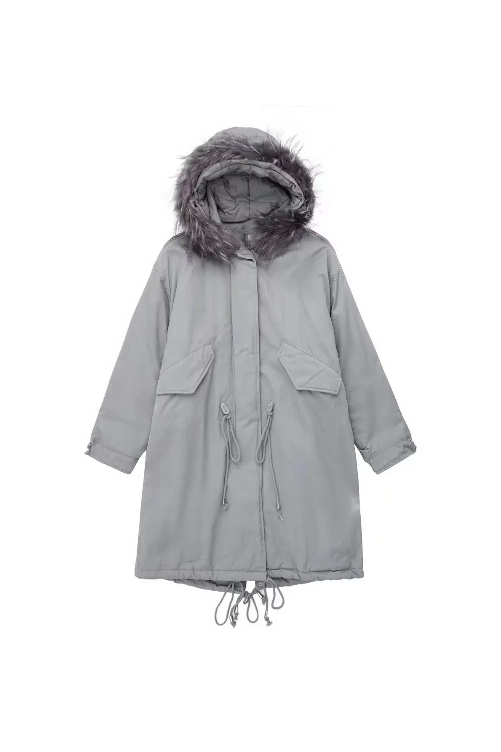 ‘ Brayden’ Mid-Length Loose-Fit Parka with Hooded Cargo Design