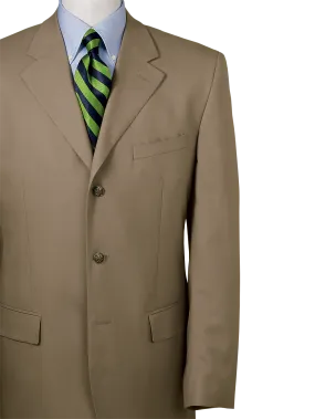 100% Wool Three-Button Travel Blazer - British Tan