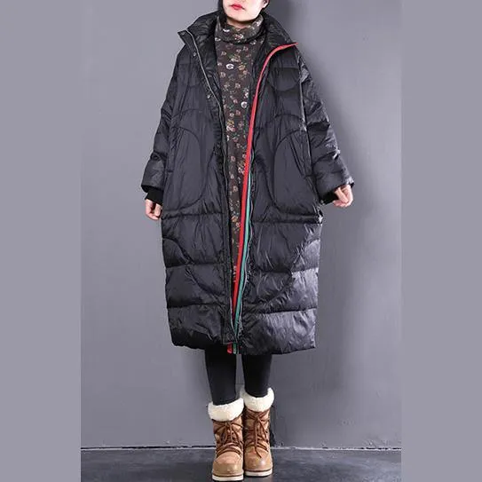 2019 black down coat casual stand collar down coat Elegant pockets zippered overcoat