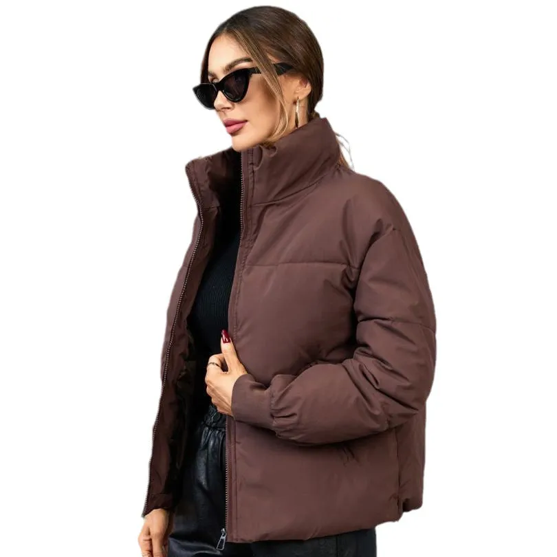 2024 foreign trade short thickened down cotton clothes women's winter stand-up collar small bread clothes European and American ins jacket tide