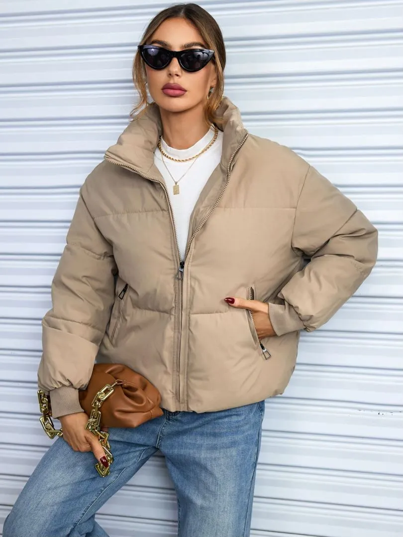 2024 foreign trade short thickened down cotton clothes women's winter stand-up collar small bread clothes European and American ins jacket tide