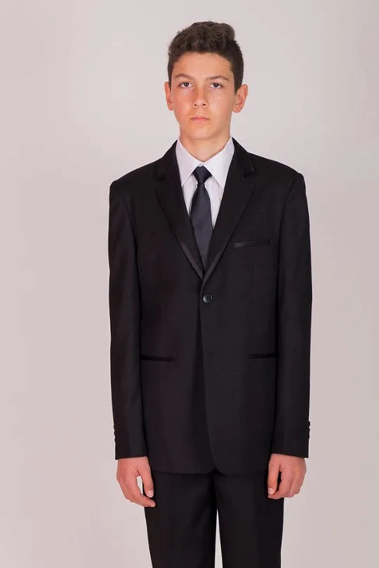 467  Boys Black Suit With Satin Trim