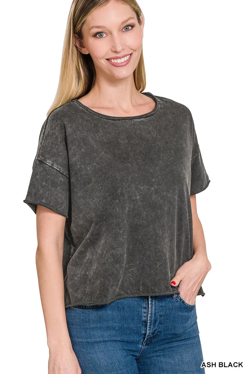 Acid Wash Raw Hem Top