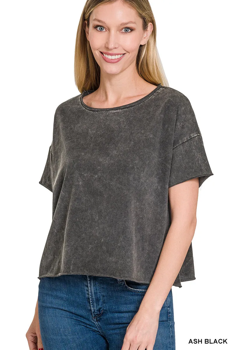 Acid Wash Raw Hem Top