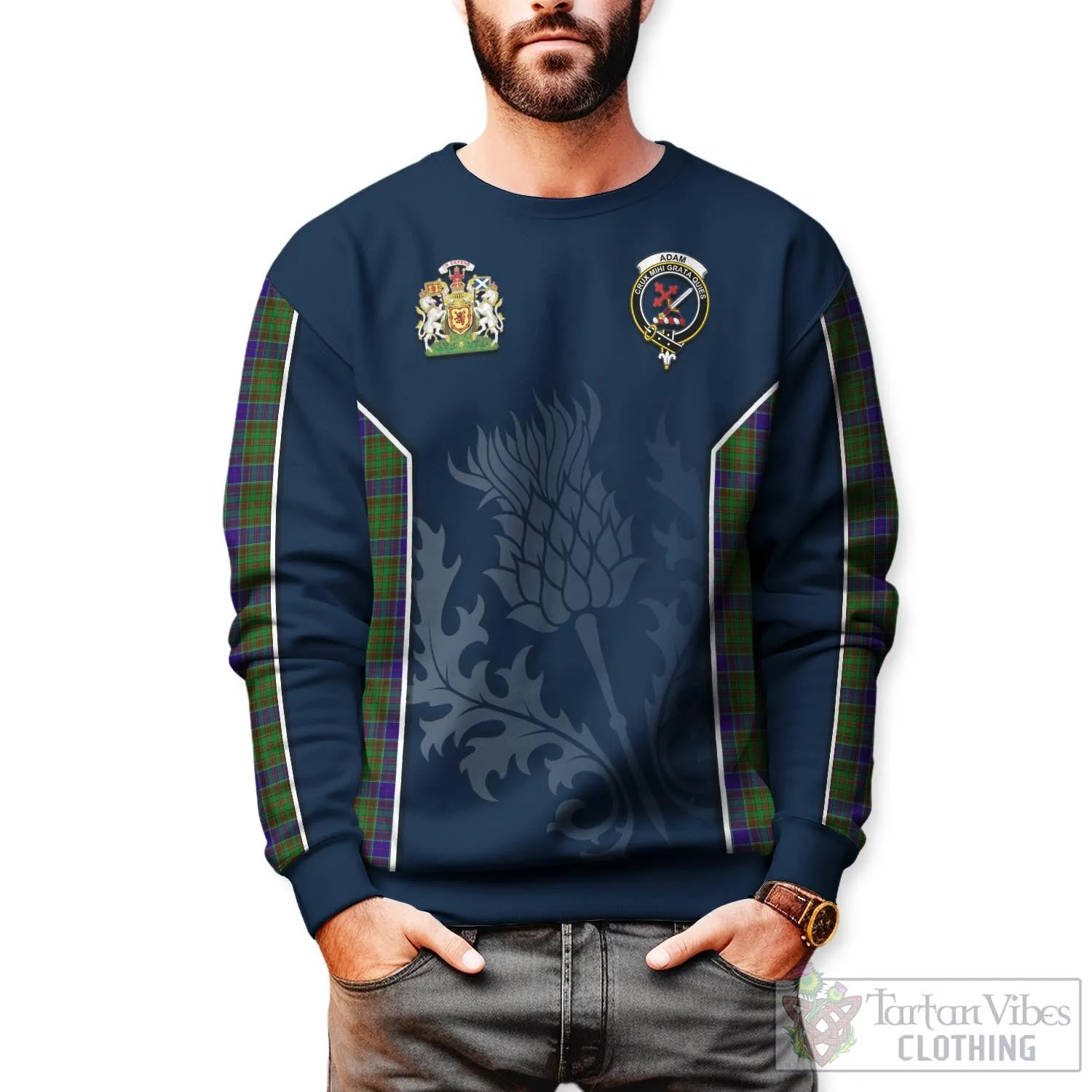 Adam Tartan Sweatshirt with Family Crest and Scottish Thistle Vibes Sport Style