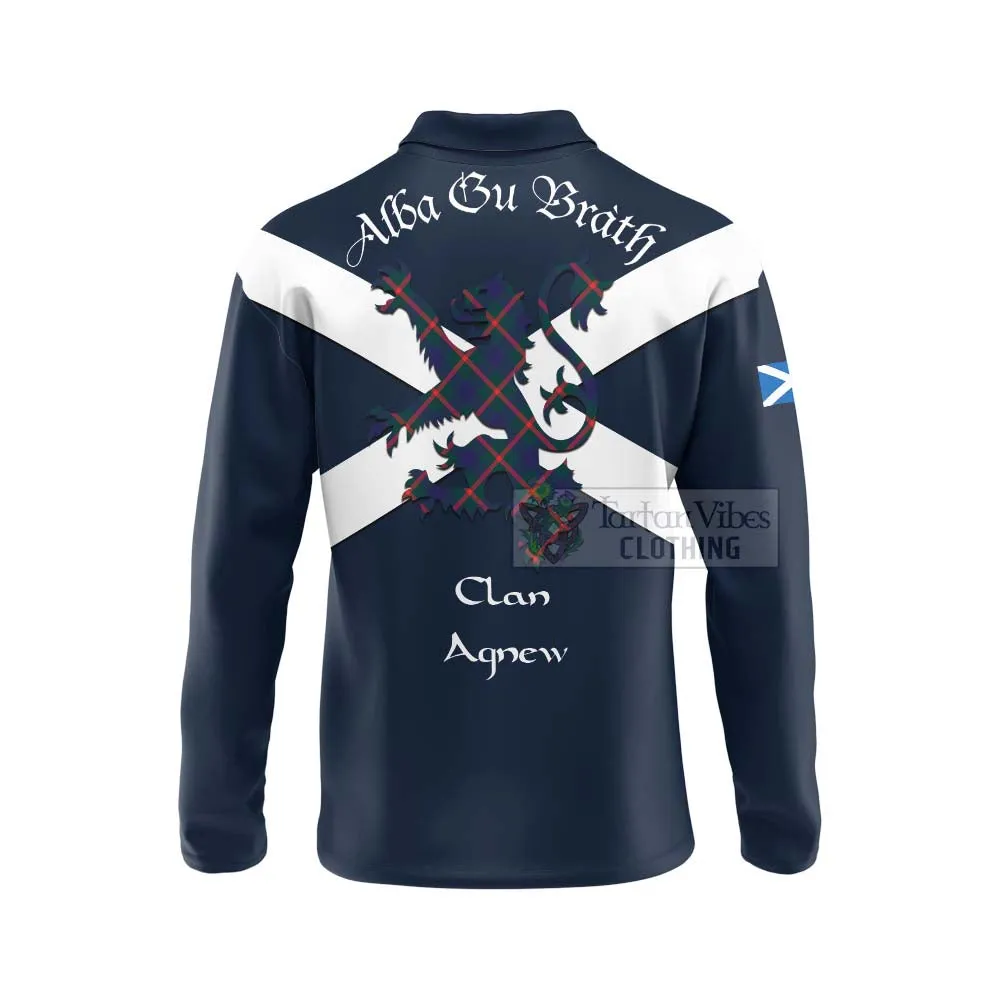 Agnew Tartan Lion Rampant Long Sleeve Polo Shirt  Proudly Display Your Heritage with Alba Gu Brath and Clan Name