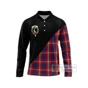 Ainslie Tartan Long Sleeve Polo Shirt with Family Crest and Military Logo Style