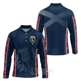 Ainslie Tartan Long Sleeve Polo Shirt with Family Crest and Scottish Thistle Vibes Sport Style