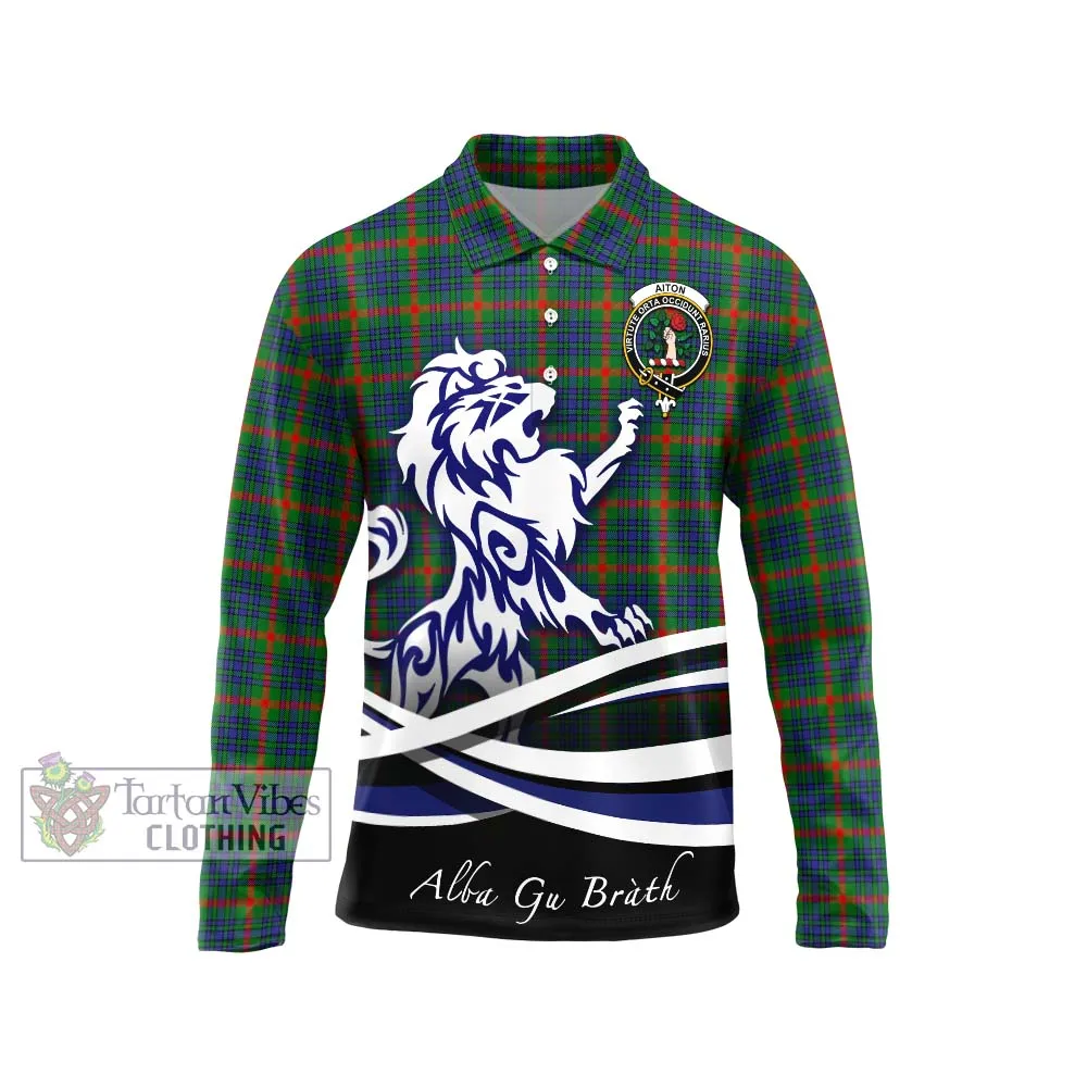 Aiton Tartan Long Sleeve Polo Shirt with Alba Gu Brath Regal Lion Emblem