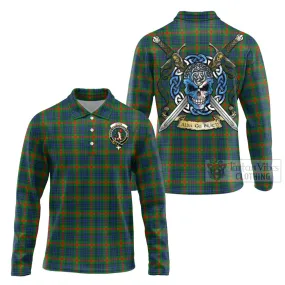 Aiton Tartan Long Sleeve Polo Shirt with Family Crest Celtic Skull Style