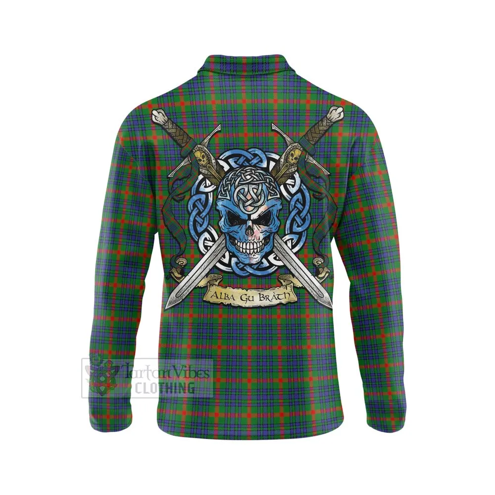 Aiton Tartan Long Sleeve Polo Shirt with Family Crest Celtic Skull Style