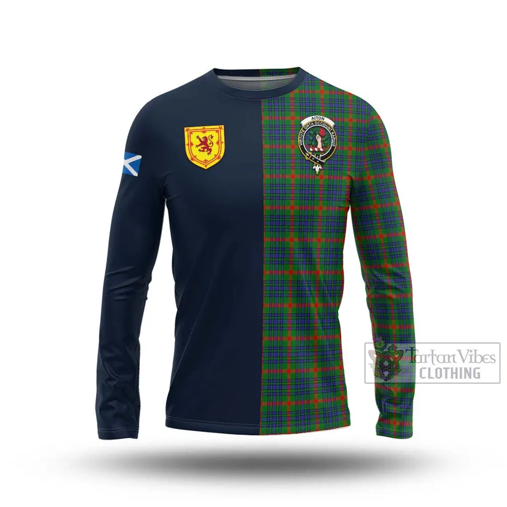 Aiton Tartan Long Sleeve T-Shirt Alba with Scottish Lion Royal Arm Half Style