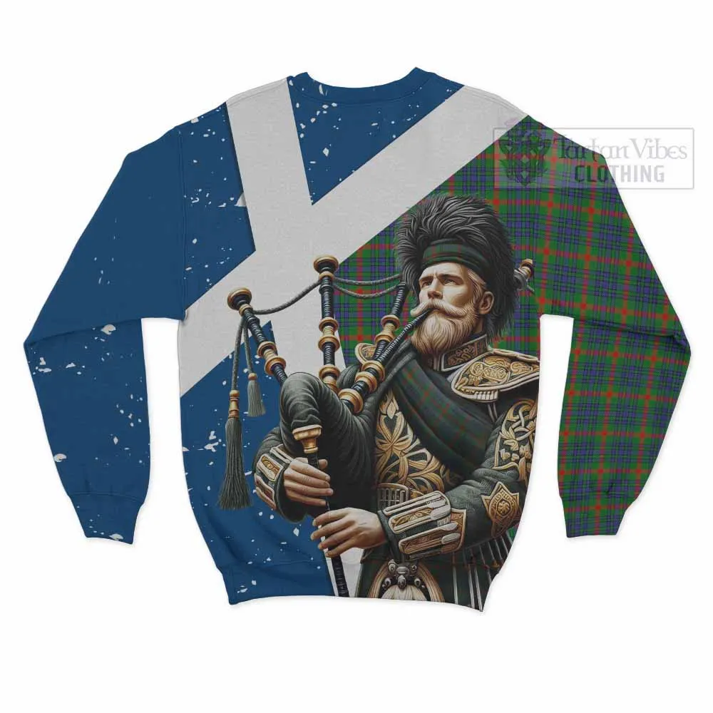 Aiton Tartan Sweatshirt with Family Crest Scottish Bagpiper Vibes