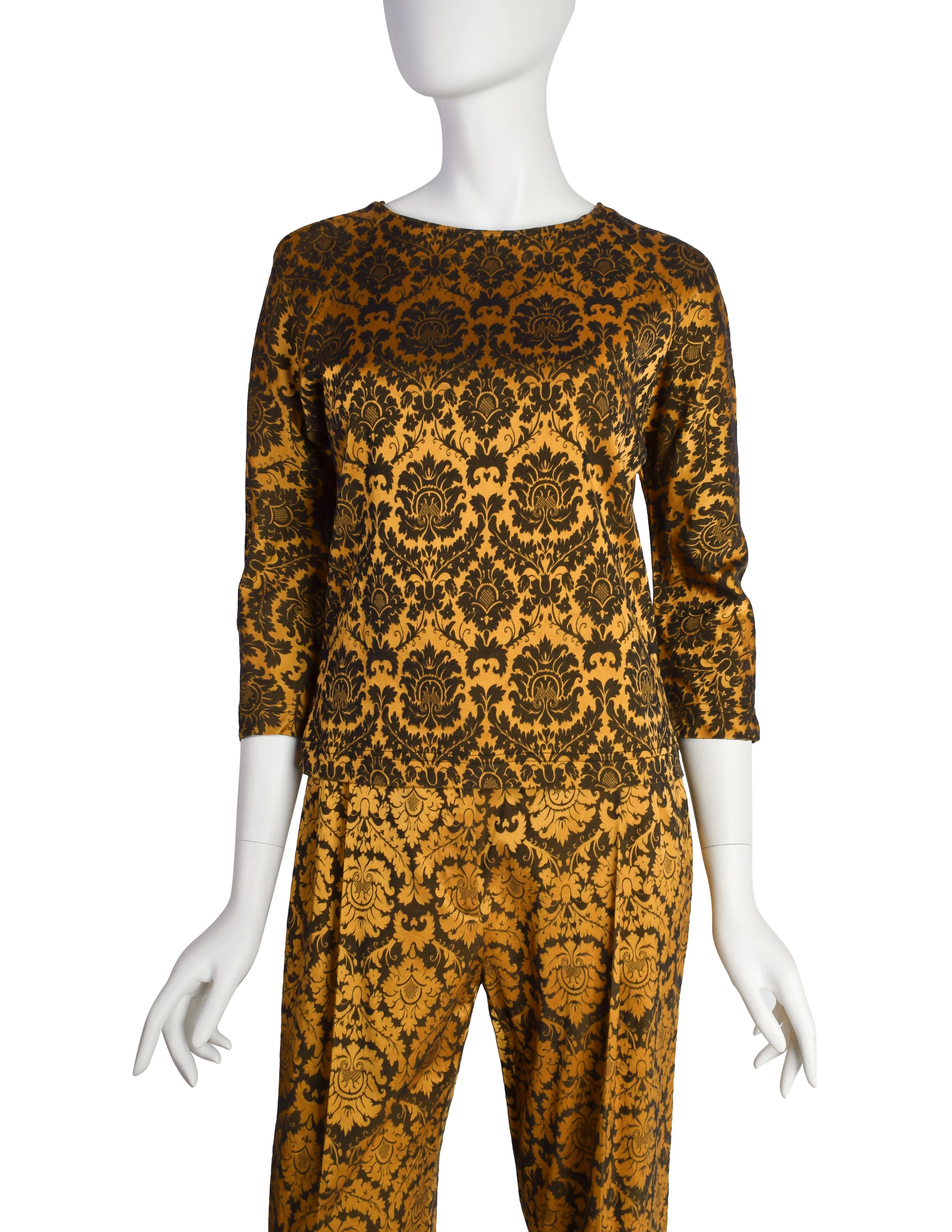 Alexander McQueen Vintage SS 1997 'La Poupee' Orange and Black Damask Top and Pant Ensemble