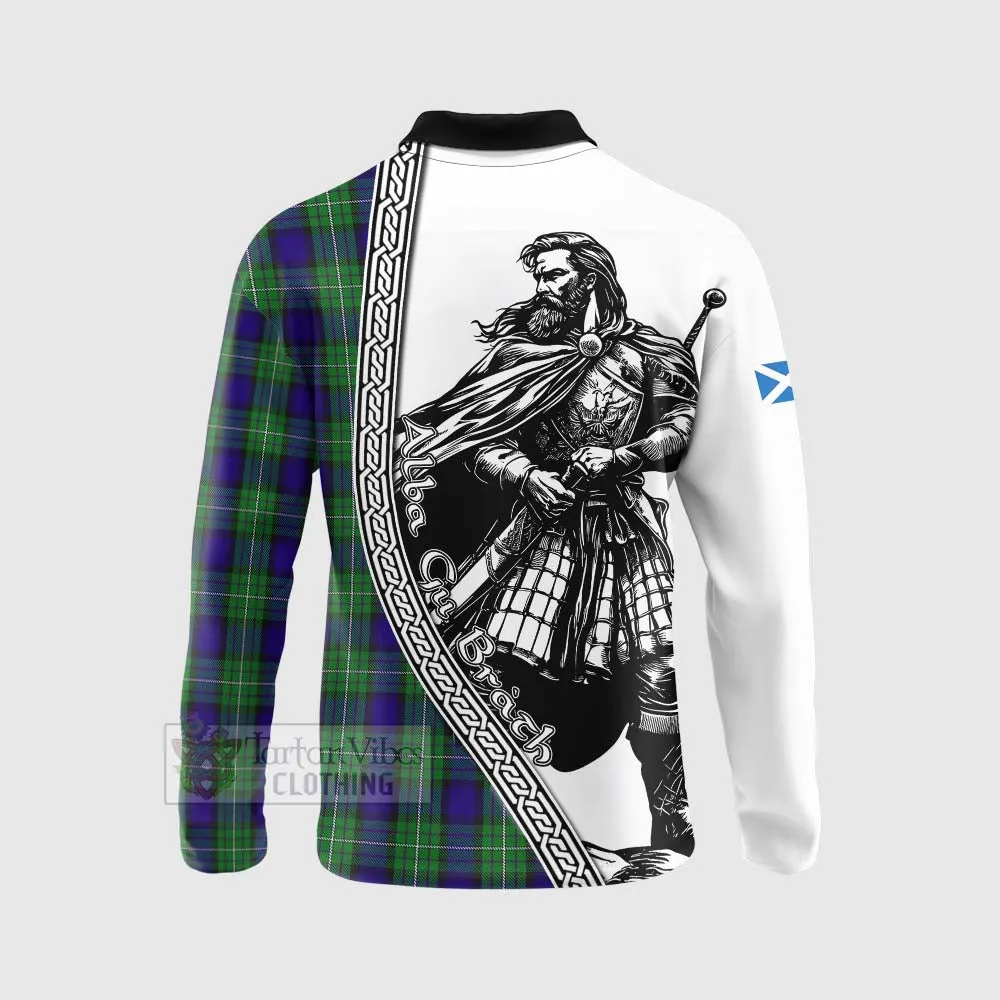 Alexander Tartan Clan Crest Long Sleeve Polo Shirt with Highlander Warrior Celtic Style