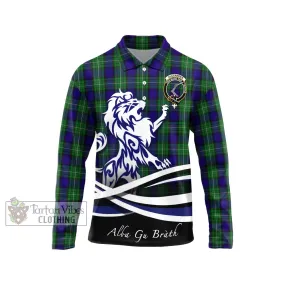 Alexander Tartan Long Sleeve Polo Shirt with Alba Gu Brath Regal Lion Emblem