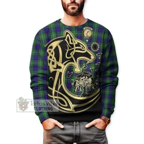 Alexander Tartan Sweatshirt with Family Crest Celtic Wolf Style