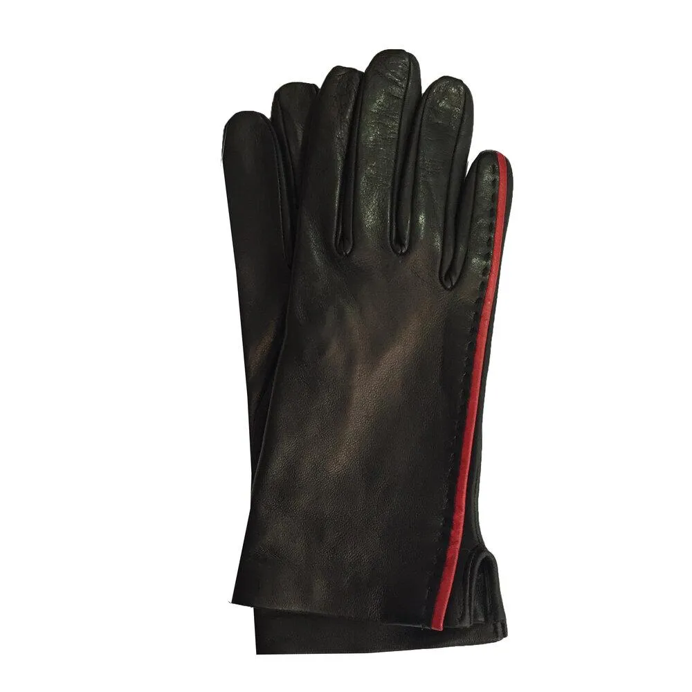 Alexandra - Women's Silk Lined Leather Gloves with Stripe