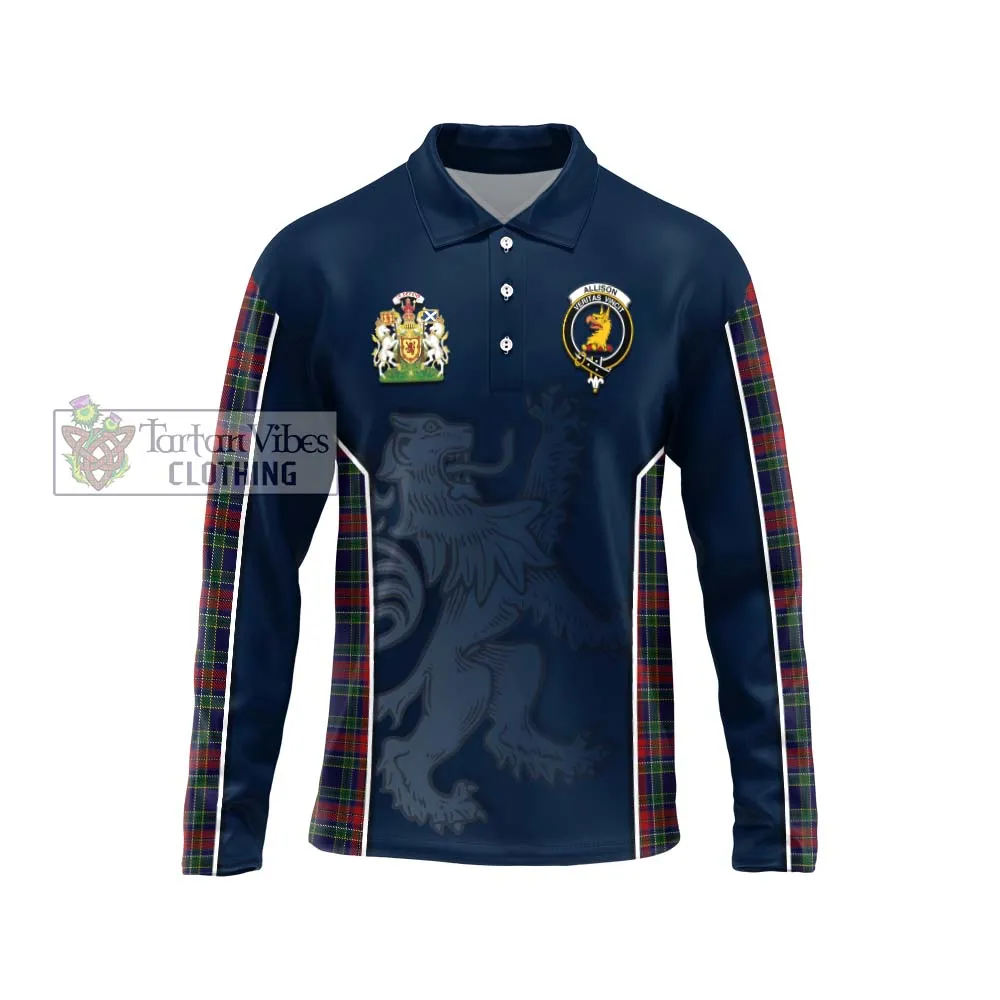 Allison Red Tartan Long Sleeve Polo Shirt with Family Crest and Lion Rampant Vibes Sport Style