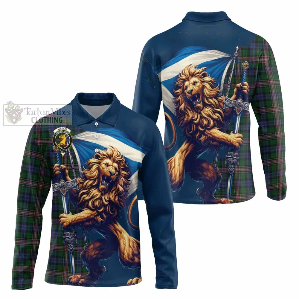 Allison Tartan Family Crest Long Sleeve Polo Shirt with Scottish Majestic Lion