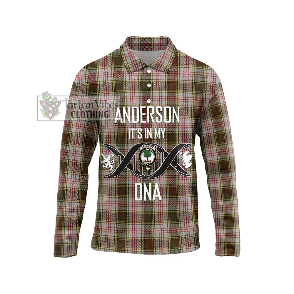 Anderson Dress Tartan Long Sleeve Polo Shirt with Family Crest DNA In Me Style