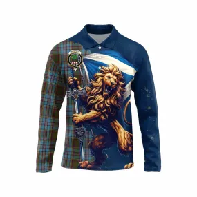 Anderson Tartan Family Crest Long Sleeve Polo Shirt with Scottish Majestic Lion