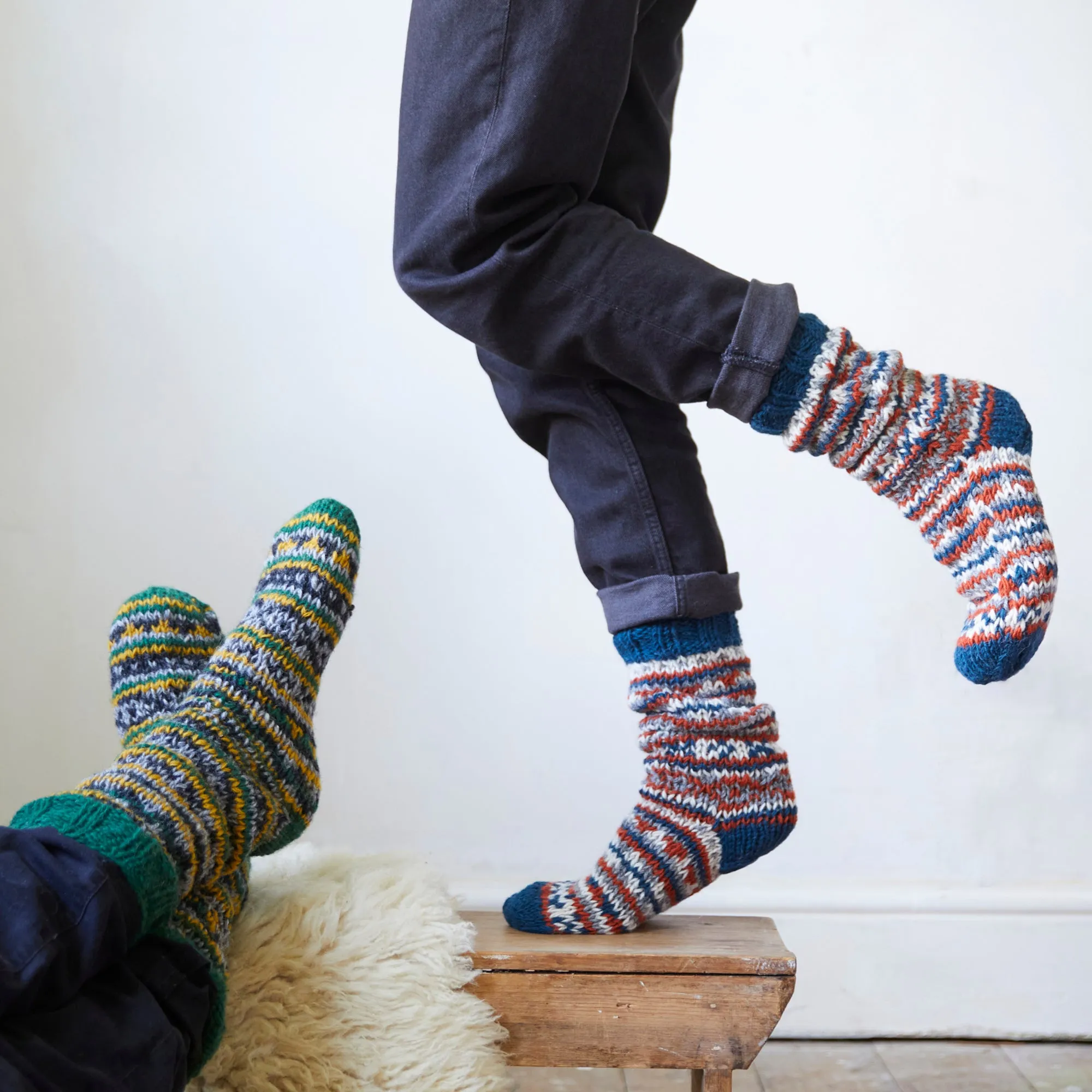 ANEKA Fair Isle Wool Jersey Lined Slipper Socks