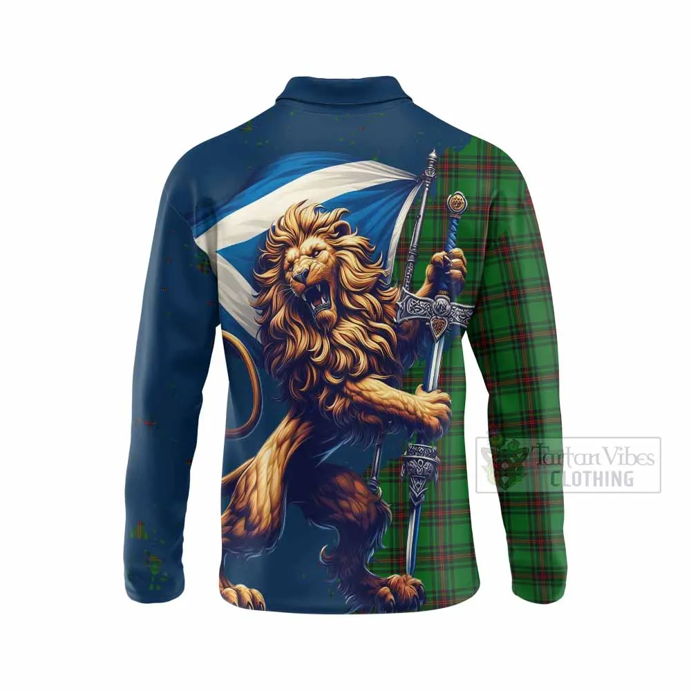 Anstruther Tartan Family Crest Long Sleeve Polo Shirt with Scottish Majestic Lion