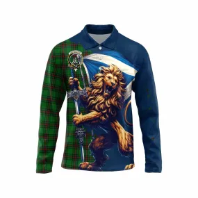 Anstruther Tartan Family Crest Long Sleeve Polo Shirt with Scottish Majestic Lion