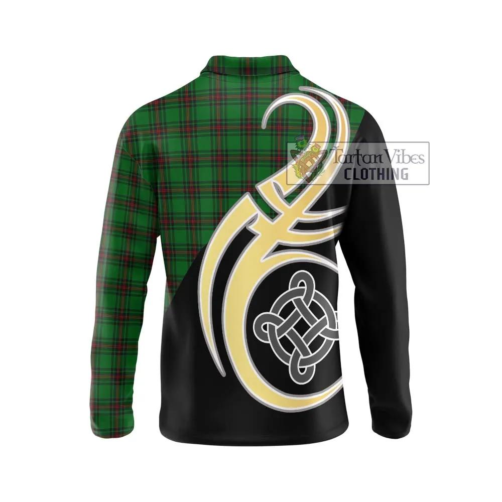 Anstruther Tartan Long Sleeve Polo Shirt with Family Crest and Celtic Symbol Style