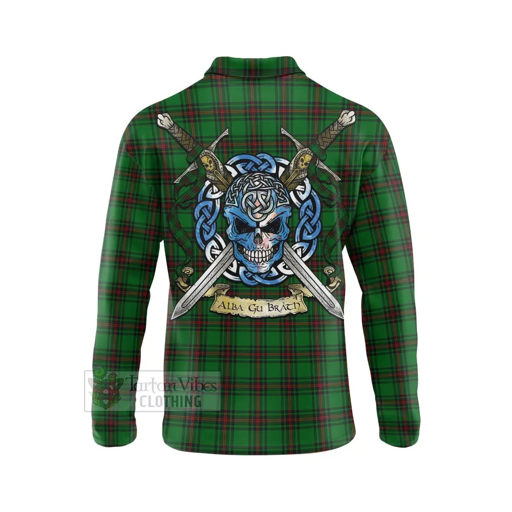 Anstruther Tartan Long Sleeve Polo Shirt with Family Crest Celtic Skull Style