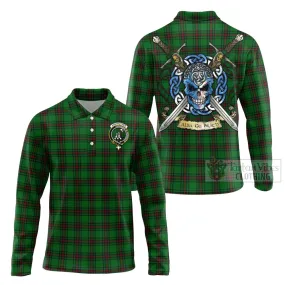 Anstruther Tartan Long Sleeve Polo Shirt with Family Crest Celtic Skull Style