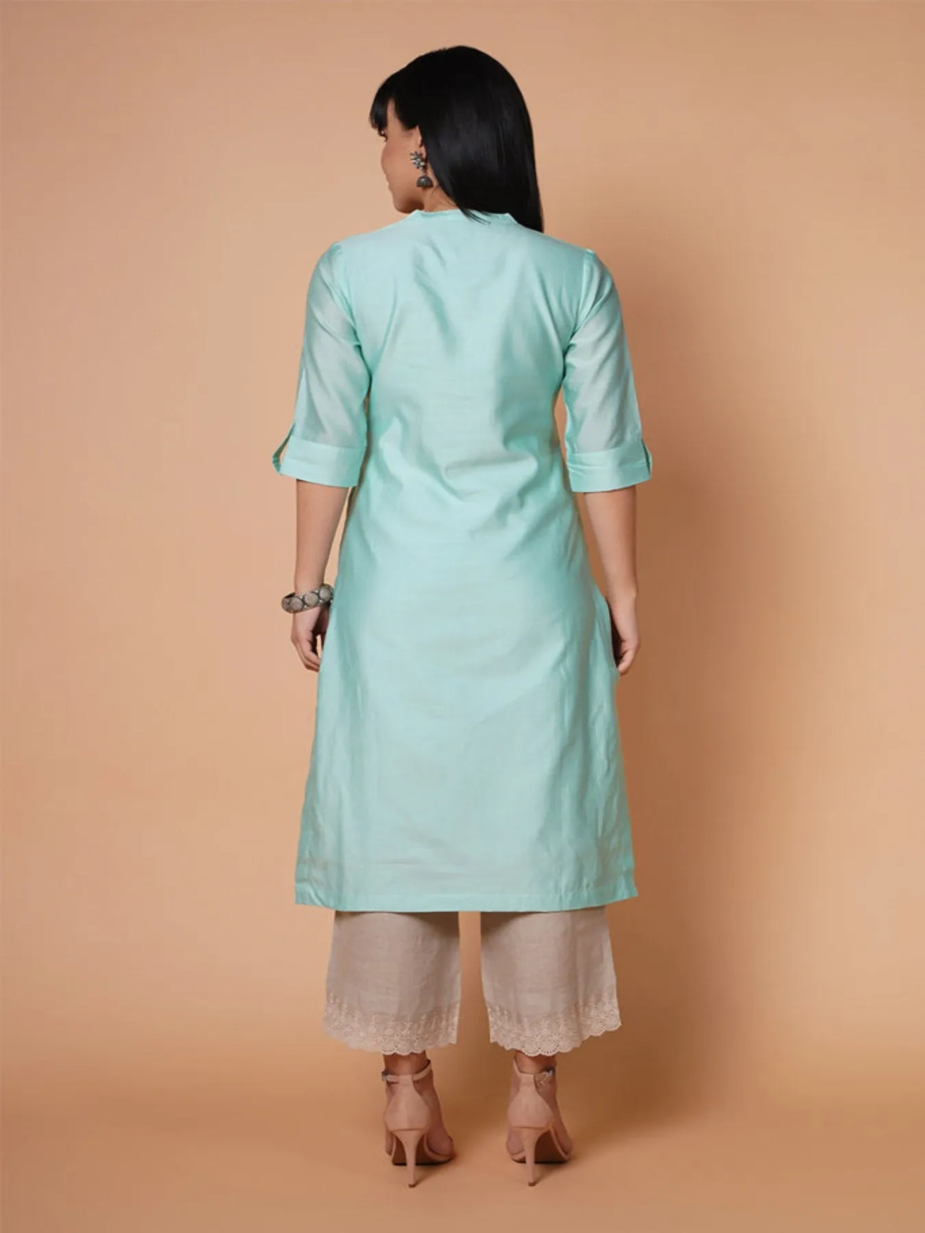 Aqua Yoke Chanderi Emb Kurta