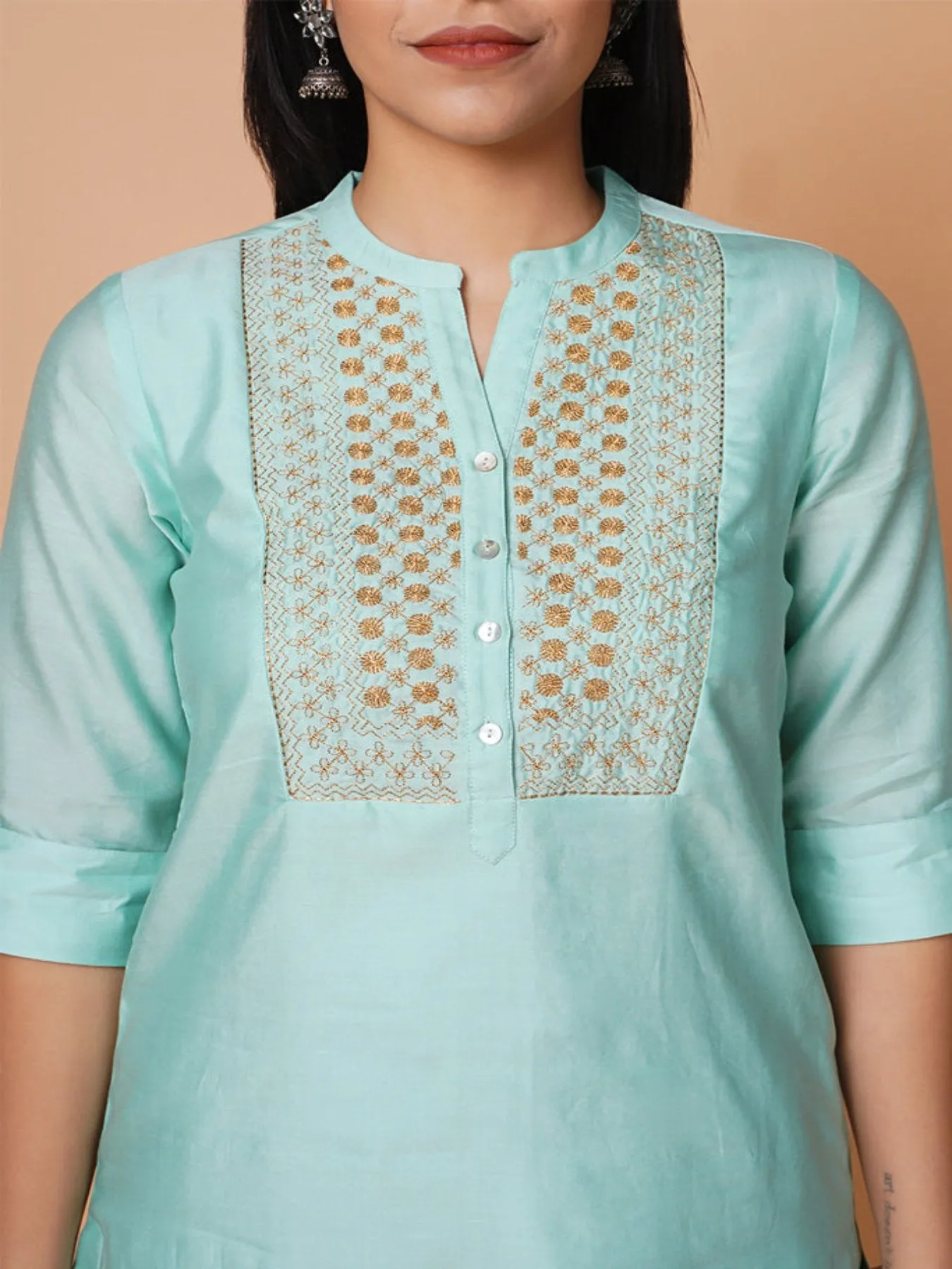 Aqua Yoke Chanderi Emb Kurta