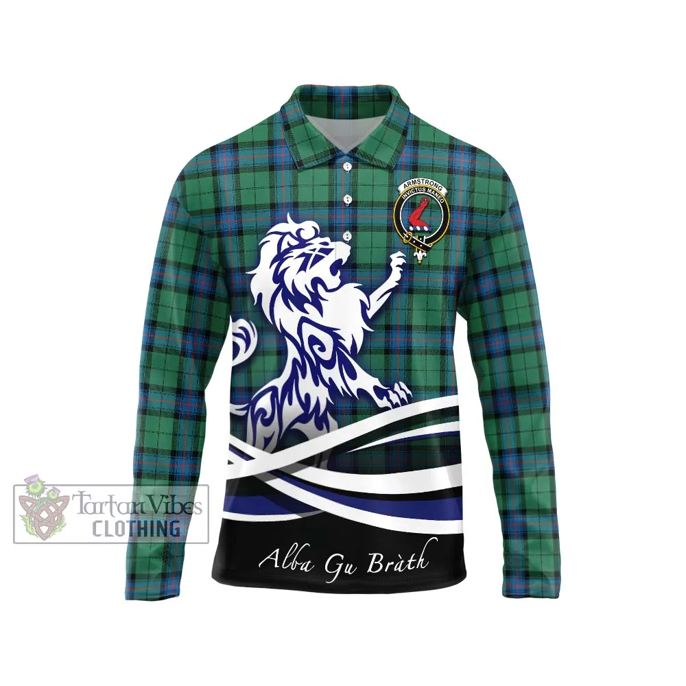 Armstrong Ancient Tartan Long Sleeve Polo Shirt with Alba Gu Brath Regal Lion Emblem