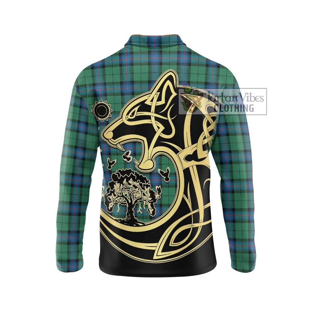 Armstrong Ancient Tartan Long Sleeve Polo Shirt with Family Crest Celtic Wolf Style