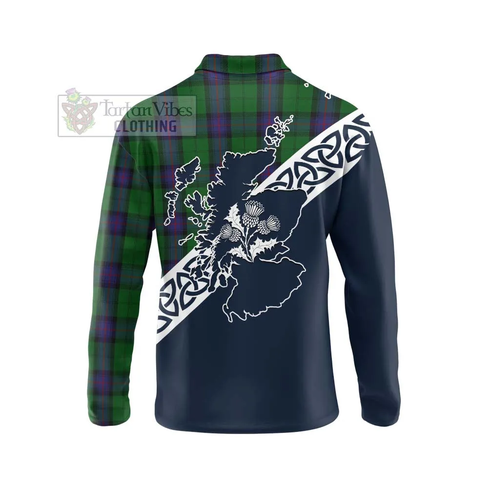 Armstrong Tartan Long Sleeve Polo Shirt Featuring Thistle and Scotland Map