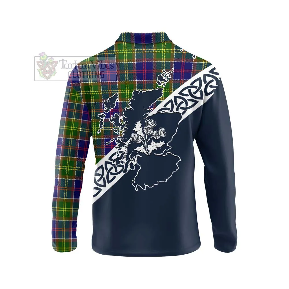 Arnott Tartan Long Sleeve Polo Shirt Featuring Thistle and Scotland Map