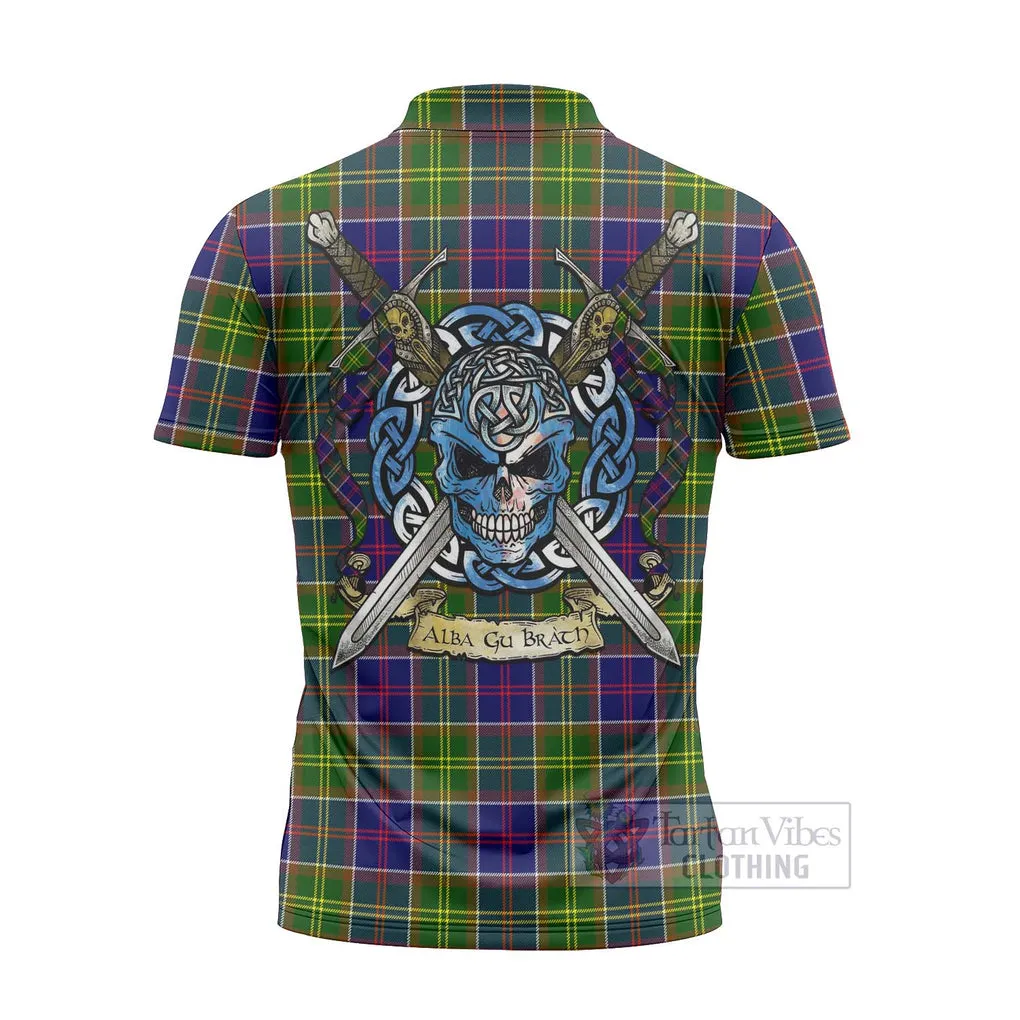 Arnott Tartan Zipper Polo Shirt with Family Crest Celtic Skull Style