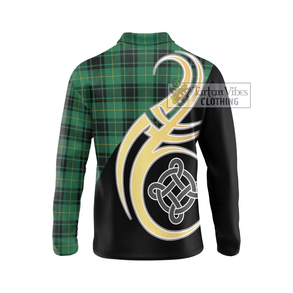 Arthur Ancient Tartan Long Sleeve Polo Shirt with Family Crest and Celtic Symbol Style