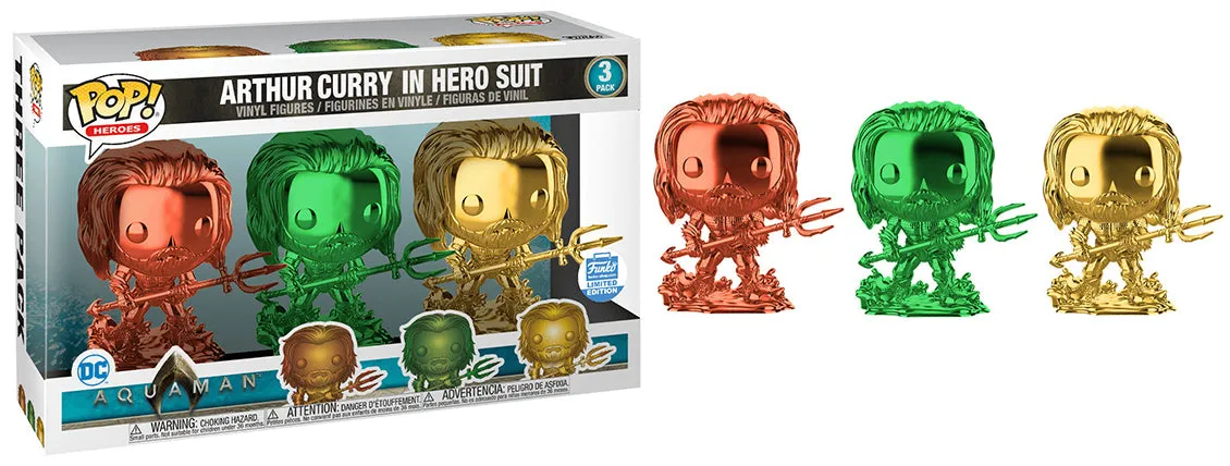 Arthur Curry in Hero Suit (Aquaman, Chrome) 3-pk - Funko Shop Exclusive  [Damaged: 7.5/10]