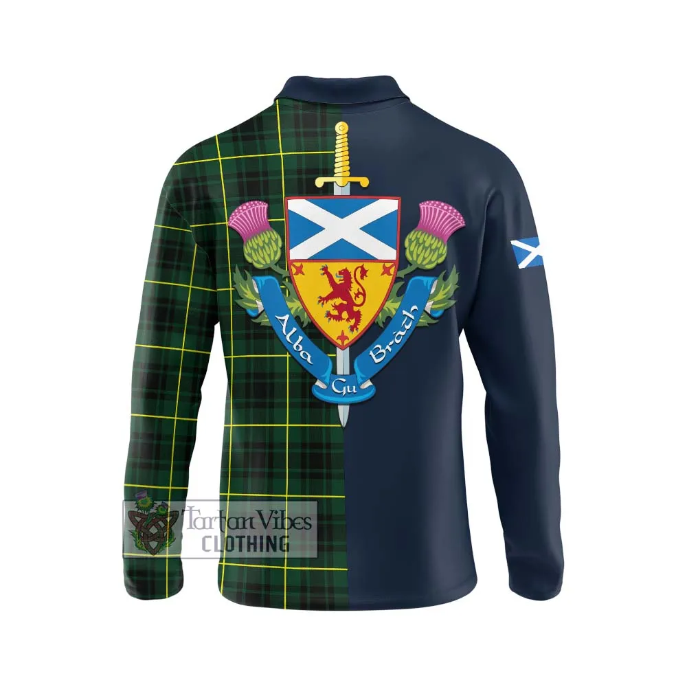 Arthur Modern Tartan Long Sleeve Polo Shirt Alba with Scottish Lion Royal Arm Half Style