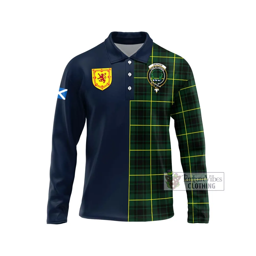 Arthur Modern Tartan Long Sleeve Polo Shirt Alba with Scottish Lion Royal Arm Half Style