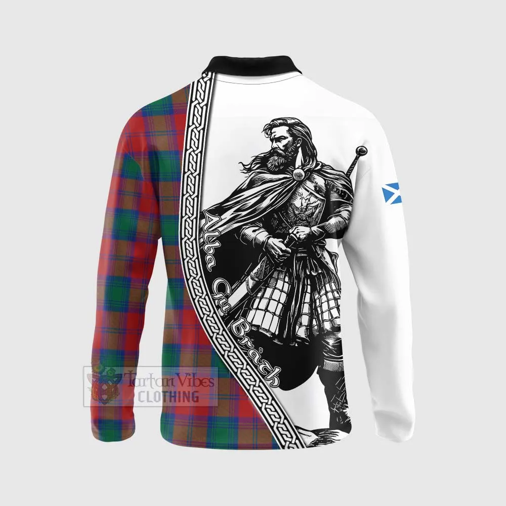 Auchinleck (Affleck) Tartan Clan Crest Long Sleeve Polo Shirt with Highlander Warrior Celtic Style