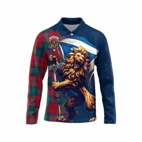 Auchinleck (Affleck) Tartan Family Crest Long Sleeve Polo Shirt with Scottish Majestic Lion