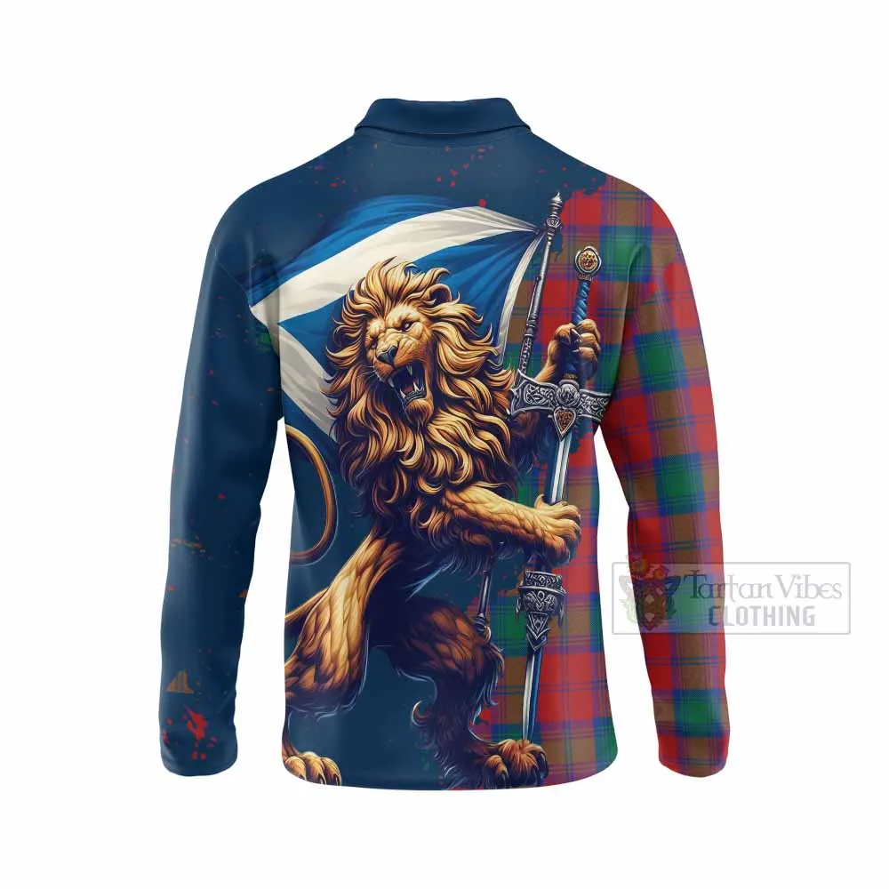 Auchinleck (Affleck) Tartan Family Crest Long Sleeve Polo Shirt with Scottish Majestic Lion