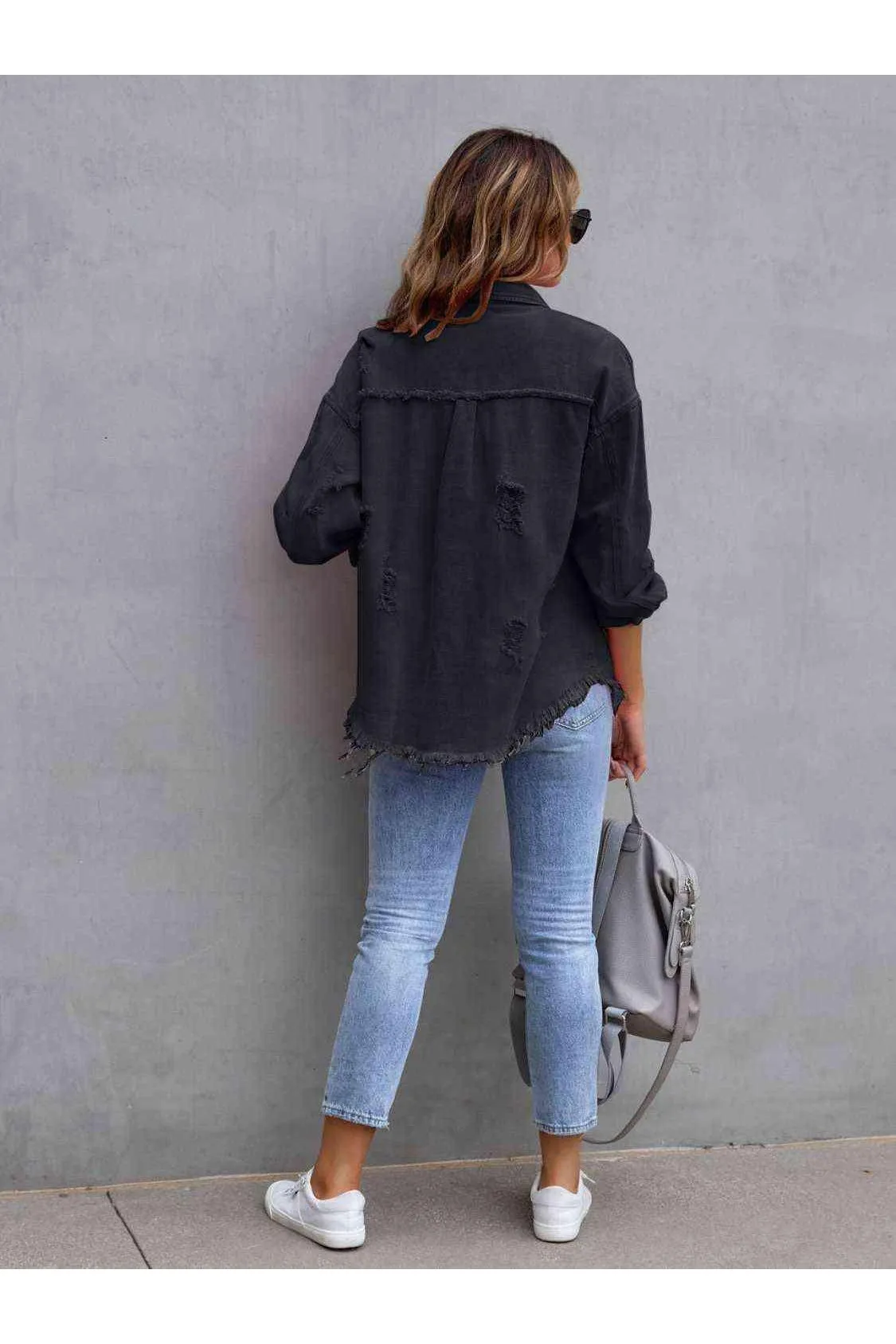 Ava Distressed Drop Shoulder Denim Jacket