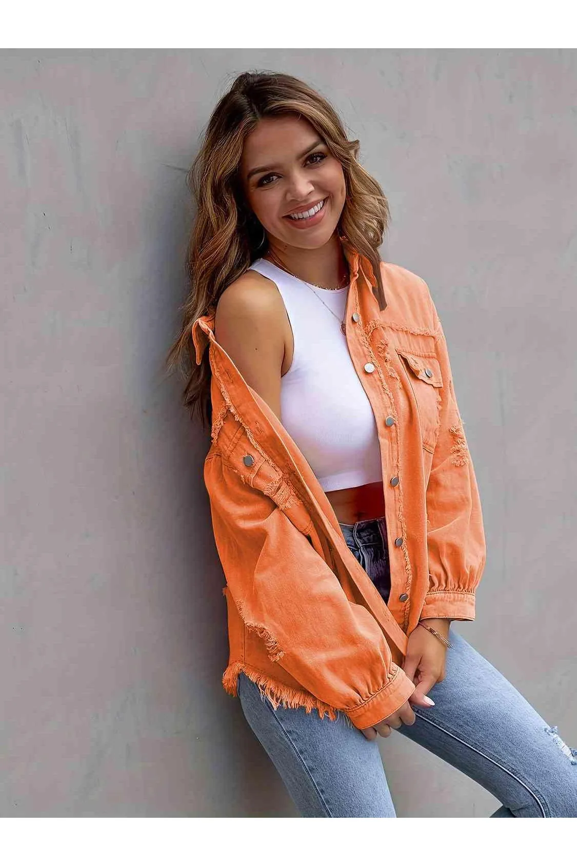 Ava Distressed Drop Shoulder Denim Jacket