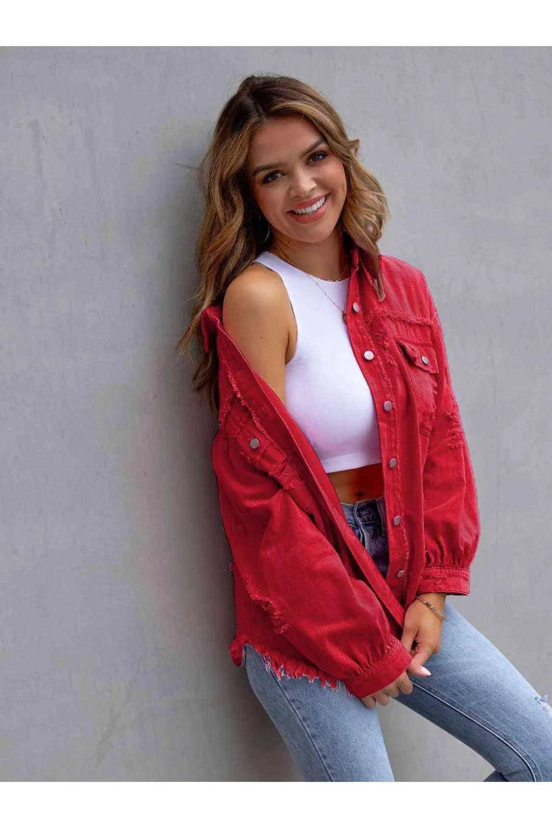 Ava Distressed Drop Shoulder Denim Jacket