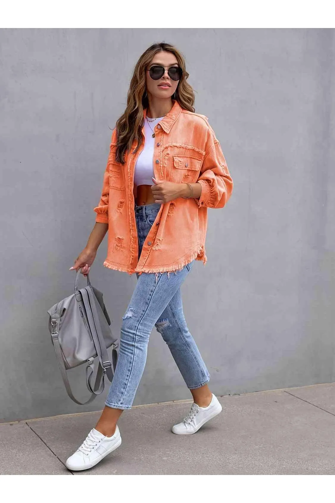 Ava Distressed Drop Shoulder Denim Jacket